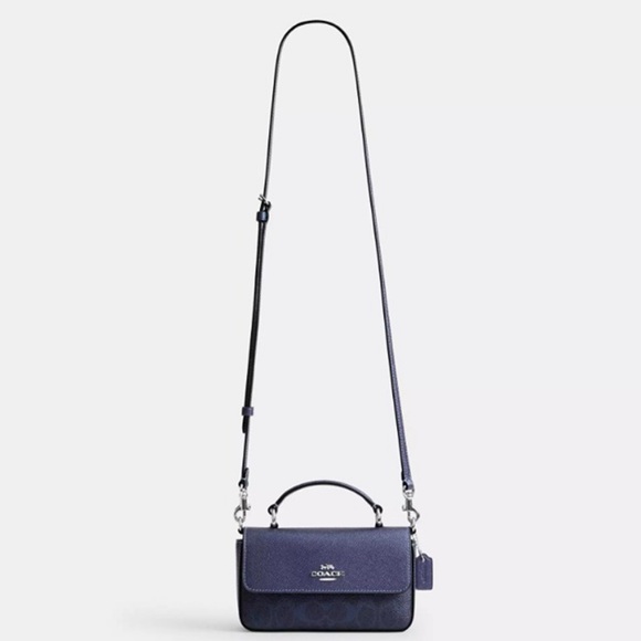 Coach Mini Josie Top Handle Bag In Signature coated canvas, Silver/Blue/Navy New - Picture 6 of 14